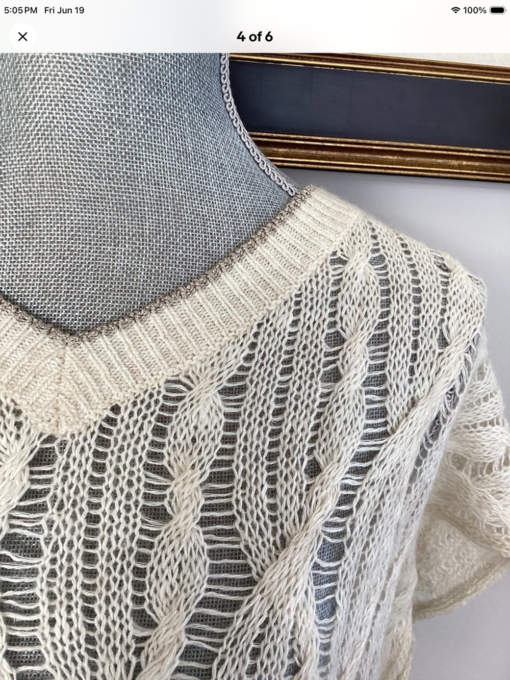 Brunello Cucinelli Open-knit Cable Linen Blend Sweater Top Ivory Sz M new - Picture 4 of 6